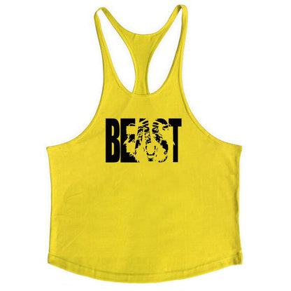 Letter printed men's fitness sports vest slim shoulder strap I-shaped vest cotton - GabyFit Goods