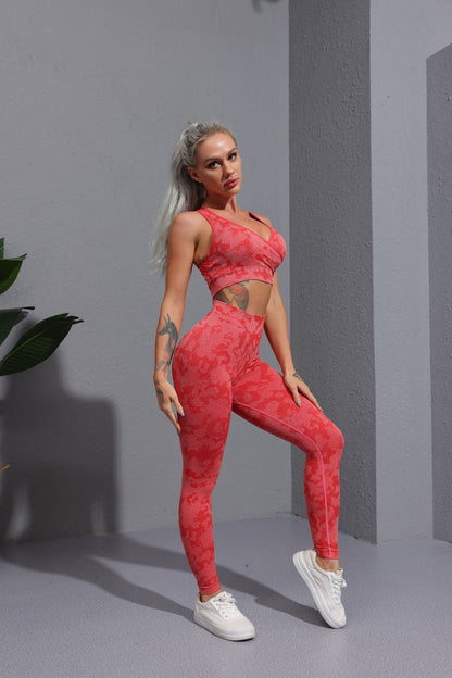 New camouflage seamless cropped pants with tiger pattern fitness pants, yoga suit, bra, and pants set - GabyFit Goods
