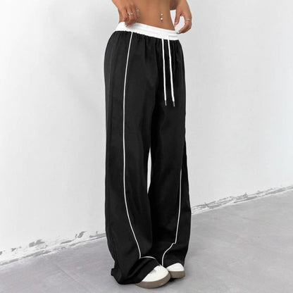 Spring and Summer Fashionable  Style Black Sports Pants for Women, Loose Casual Sweatpants with Vertical Feel Wide Leg Trousers