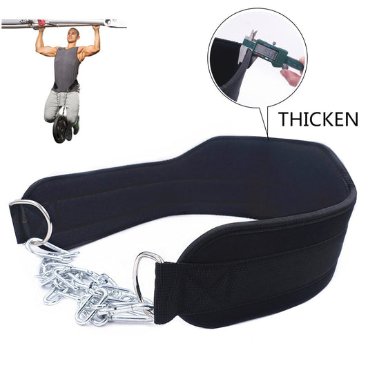 Thick Neoprene Weight Lifting Belt with Chain Dipping Belt for Pull Up Chin Up Kettlebell Barbell Fitness Bodybuilding Gym Belt - GabyFit Goods