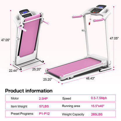 Foldable Treadmill 2.5HP Electric Folding Treadmill Running Walking Machine for Home Gym, Max 265 LBS Weight Capacity - GabyFit Goods