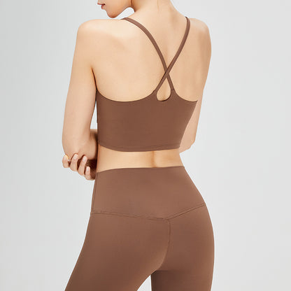 Warm Color Cloud Sense Of Yoga And Fitness Underwear Solid Color Cross Sports Back Nude Sling Removable Chest Pad - GabyFit Goods