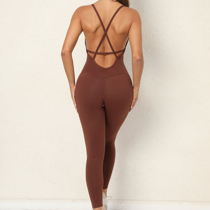 European and American V Neck, No Awkward Thread, Tight Backless One Piece Yoga Pants, Sports Running, Fitness Yoga Pants - GabyFit Goods