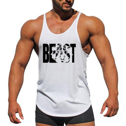 Letter printed men's fitness sports vest slim shoulder strap I-shaped vest cotton - GabyFit Goods