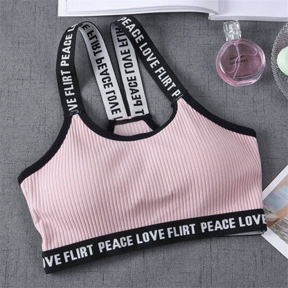 Sport Cropped Top Bra Push Up Running Yoga Bra Cotton Letters Sport Tops For Women Gym Wear Solid Fitness Bra Women Sportswear - GabyFit Goods