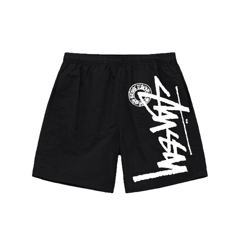 Summer Quick-Dry Loose Beach Pants with Seaside Print, Plus Size Fitness Hip-Hop Shorts