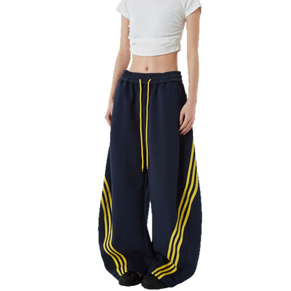 Three bar casual drawstring sports sweatpants