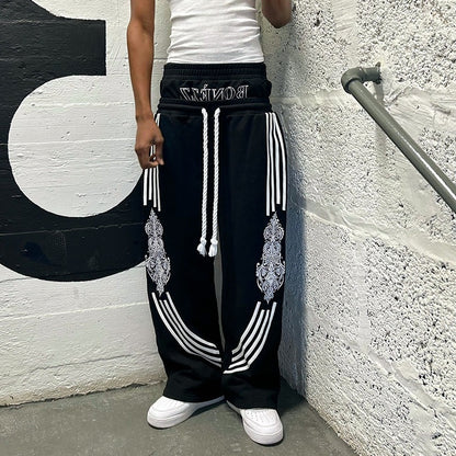 Street Dance Cargo Pants Men's Striped Versatile High Street Fashion Casual Autumn Wide Leg Sports Trousers Straight Leg Trendy Brand