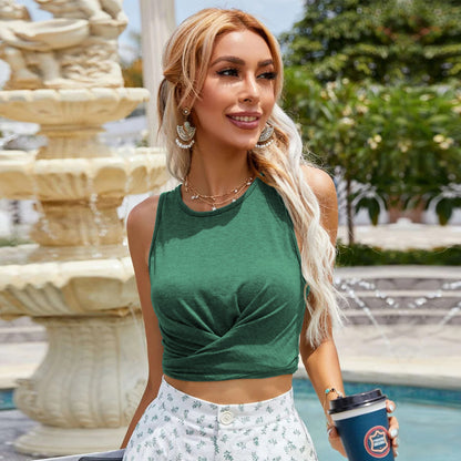 European and American women's Instagram street sports round neck pullover strap vest T-shirt top