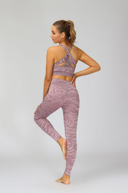 New camouflage seamless cropped pants with tiger pattern fitness pants, yoga suit, bra, and pants set - GabyFit Goods