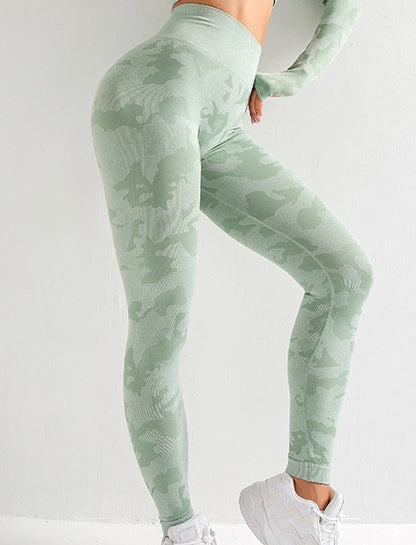 Camouflage 3-piece long sleeved bra pants sports fitness yoga peach hip lifting tight pants set