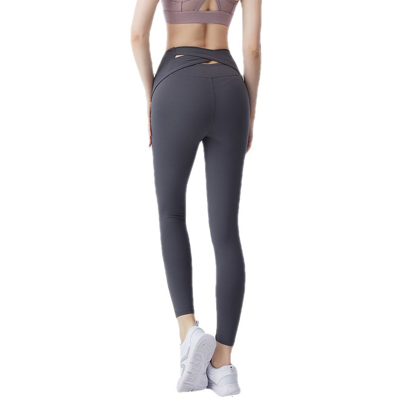 New Peach Hip Cross High Waist Yoga Pants Hip Lifting Elastic Fitness Pants Women's Yoga Dress - GabyFit Goods