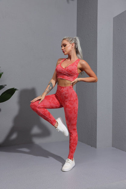 New camouflage seamless cropped pants with tiger pattern fitness pants, yoga suit, bra, and pants set - GabyFit Goods