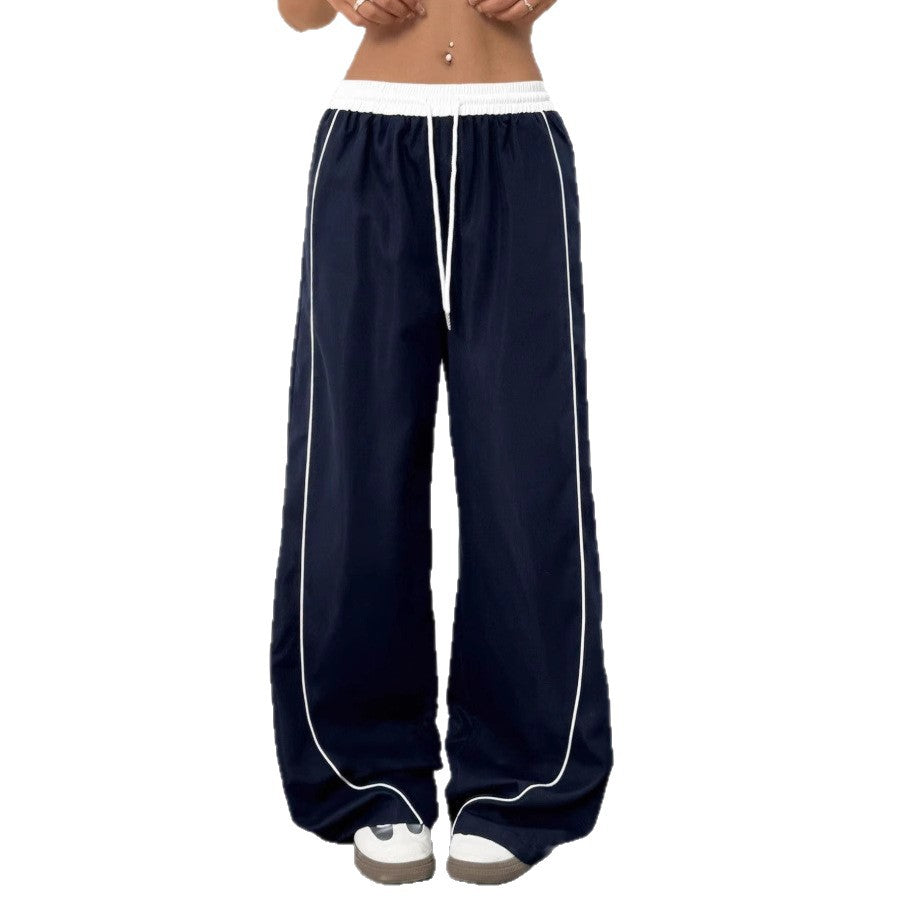 Spring and Summer Fashionable  Style Black Sports Pants for Women, Loose Casual Sweatpants with Vertical Feel Wide Leg Trousers