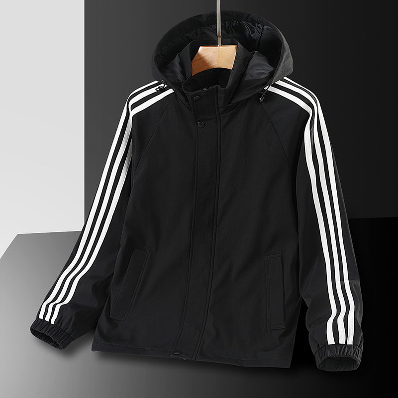 Three bar coat men's autumn trend casual men's thin windbreaker men's spring clothing youth sports hooded jacket