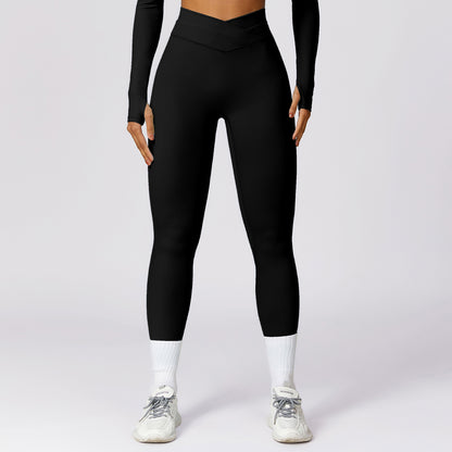 Quick drying buttocks lifting tight yoga pants, cross high waist fitness pants, worn on the outside, brushed running sports - GabyFit Goods