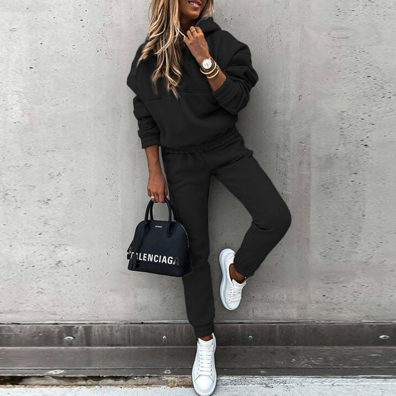 Autumn and Winter New European and American Foreign Trade Fashion Long Sleeve Sports and Leisure Sweatshirt Set Two Piece Set