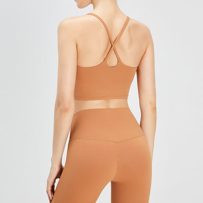 Warm Color Cloud Sense Of Yoga And Fitness Underwear Solid Color Cross Sports Back Nude Sling Removable Chest Pad - GabyFit Goods