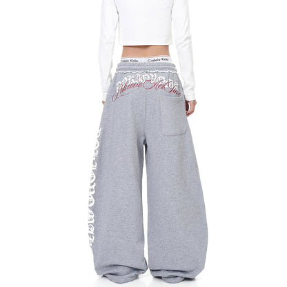 Retro grey casual women's loose straight leg wide leg drag jazz street dance pants