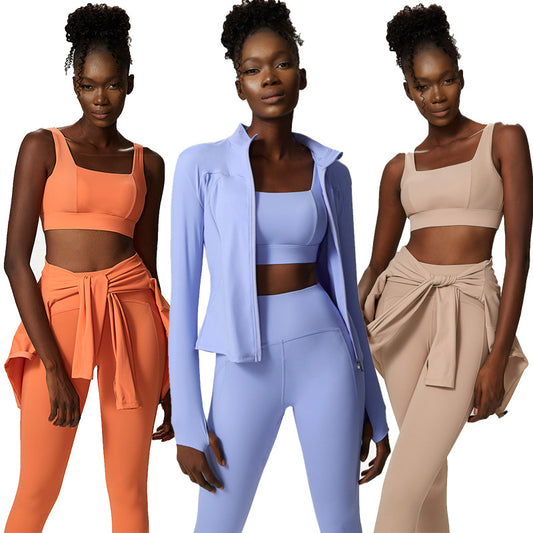 Yoga Suit Women's Nude Yoga Suit Three Piece Large Exercise Fitness Suit - GabyFit Goods