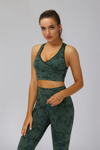 New camouflage seamless cropped pants with tiger pattern fitness pants, yoga suit, bra, and pants set - GabyFit Goods