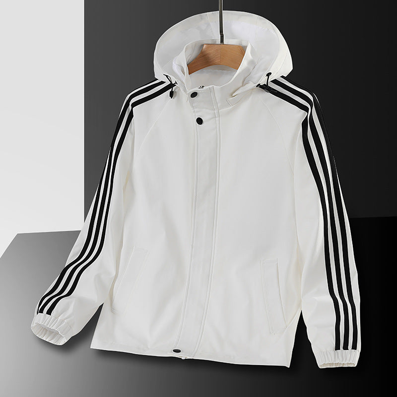 Three bar coat men's autumn trend casual men's thin windbreaker men's spring clothing youth sports hooded jacket