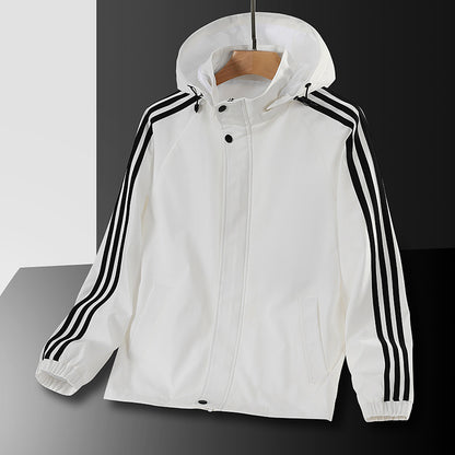 Three bar coat men's autumn trend casual men's thin windbreaker men's spring clothing youth sports hooded jacket