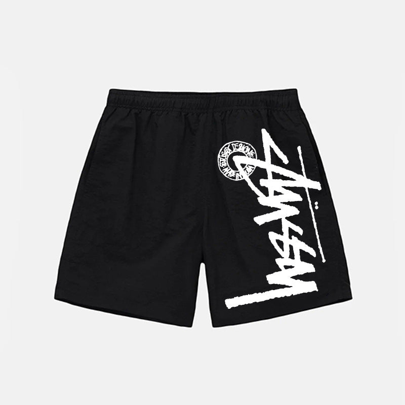 Summer Quick-Dry Loose Beach Pants with Seaside Print, Plus Size Fitness Hip-Hop Shorts