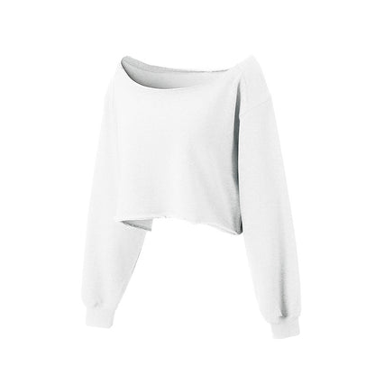 Short Hoodie Unique Design Spring and Autumn Casual One-Shoulder Loose Long Sleeve Sweatshirt Sports Off-the-Shoulder Top