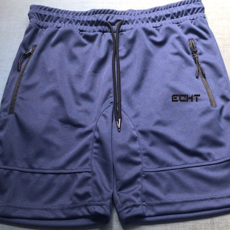 New Running Sports Zipper Pocket Shorts for Men's Fitness Training Summer Mesh Breathable Beach Pants