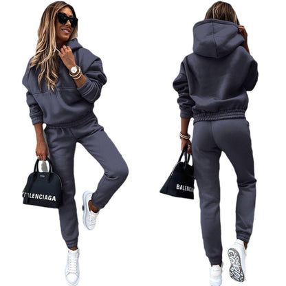 Autumn and Winter New European and American Foreign Trade Fashion Long Sleeve Sports and Leisure Sweatshirt Set Two Piece Set