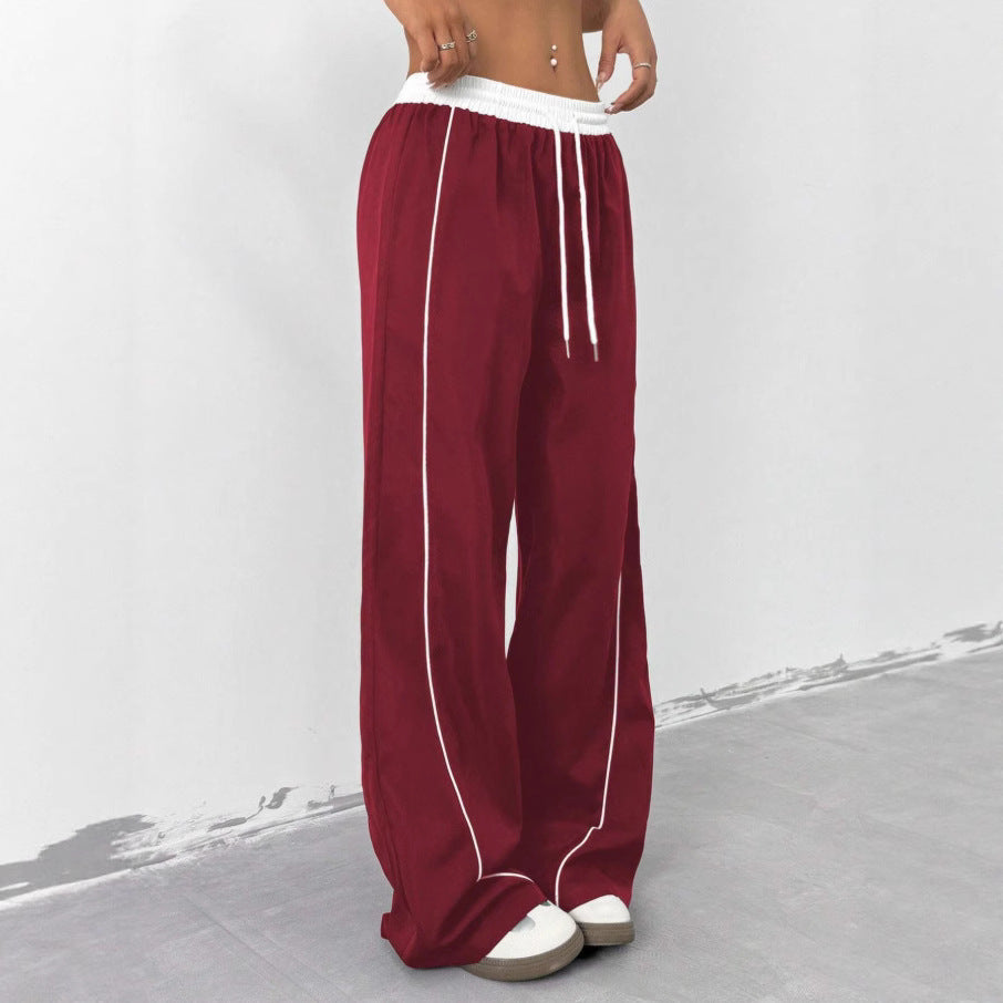 Spring and Summer Fashionable  Style Black Sports Pants for Women, Loose Casual Sweatpants with Vertical Feel Wide Leg Trousers
