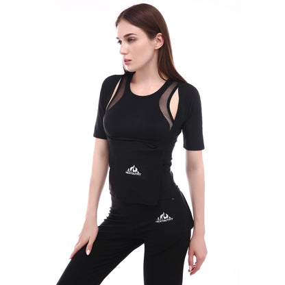 Women short sleeve sport sweating clothes yoga sauna bodybuilding vest slimming waist cincher corset exercise jacket #ST2145