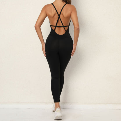 European and American V Neck, No Awkward Thread, Tight Backless One Piece Yoga Pants, Sports Running, Fitness Yoga Pants - GabyFit Goods