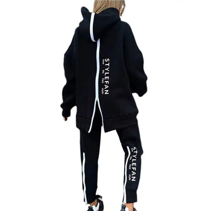 Two Wear Ways Women Outfits Two Piece Set Jogger Letter Printing Zipper Hooded Sweatshirt Pants Set Hoodies Tracksuit Fitness