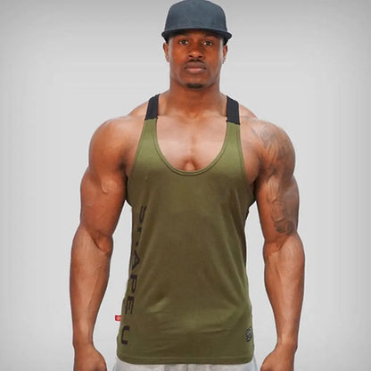 Men Solid Gym Stringer Tank Top Bodybuilding Fitness Singlets Muscle Vest Tees Sport Clothing