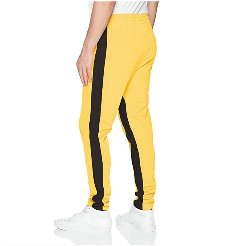 Mens Hiphop Pants Lace Up Straight Leg Spliced Solid Color Running Workout Pants Male Clothes Pantalones