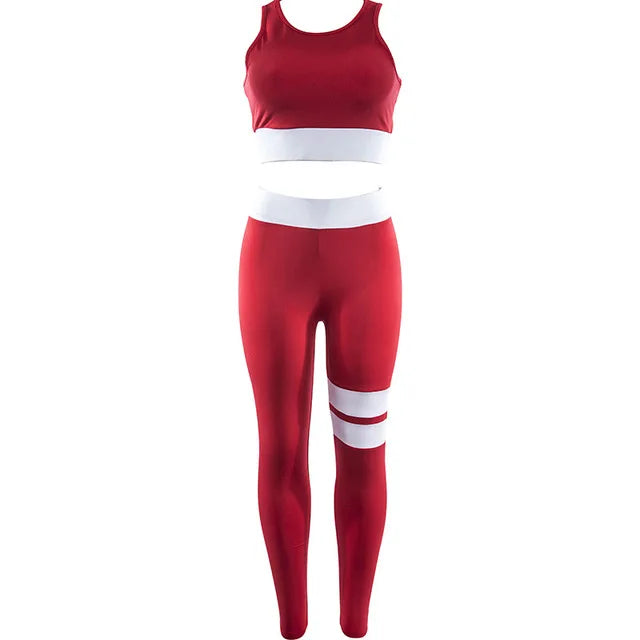 2 Two Piece Set Tank Top Training Tracksuit Fitness Women Sportswear Shapewear Sweat Suit Tights Work Out Exercise Yoga Set Red