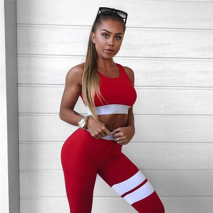 2 Two Piece Set Tank Top Training Tracksuit Fitness Women Sportswear Shapewear Sweat Suit Tights Work Out Exercise Yoga Set Red