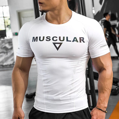Sport Shirts Breathable Top Elastic tight Fitness Summer Quick Dry Short Sleeves MUSCULAR fitness Gym Training Running Tees