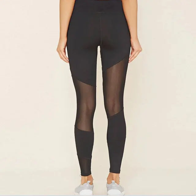 OEM Factory Plain Contrast Panel Mesh Fabric Insert Stitching Polyester Leggings Black Yoga Pants - GabyFit Goods