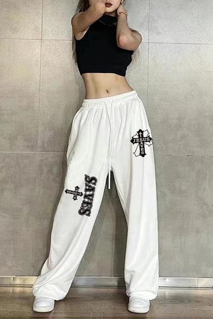 European and American Hiphop Print Cool Fried Street Sweatpants Women's High-waisted Hip-hop Loose Trousers