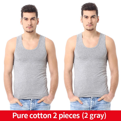 Men's solid color basic cotton narrow shoulder vest fashion casual men's T-shirt sports fitness Joker round neck youth vest - GabyFit Goods