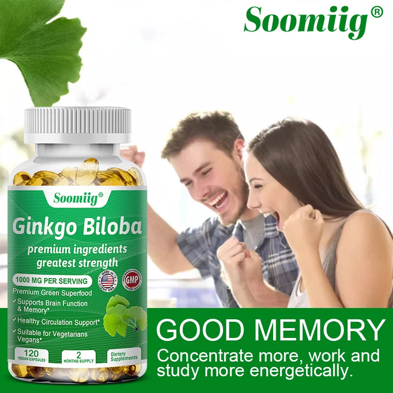 Ginkgo Biloba 1000mg, with Vitamin B, Zinc, Helps Maintain Memory & Cognition, Herbal Dietary Supplement, Gluten Free & Non-GMO