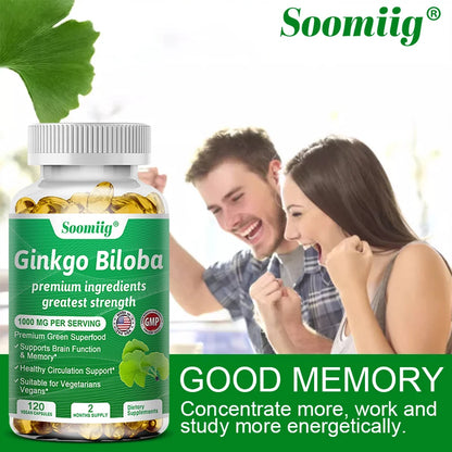 Ginkgo Biloba 1000mg, with Vitamin B, Zinc, Helps Maintain Memory & Cognition, Herbal Dietary Supplement, Gluten Free & Non-GMO