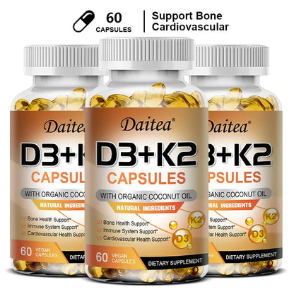 Vitamin D3 + K2, D and K Vitamins To Promote Calcium Absorption and Support A Healthy Cardiovascular System and Arteries
