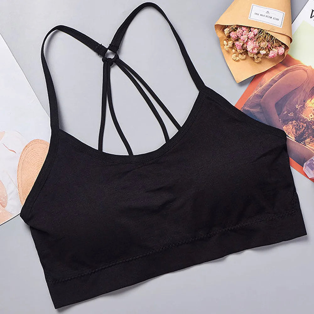 Letter strap back underwear women without underwire integrated with chest cushion back heart strap women wrap chest fitness yoga - GabyFit Goods