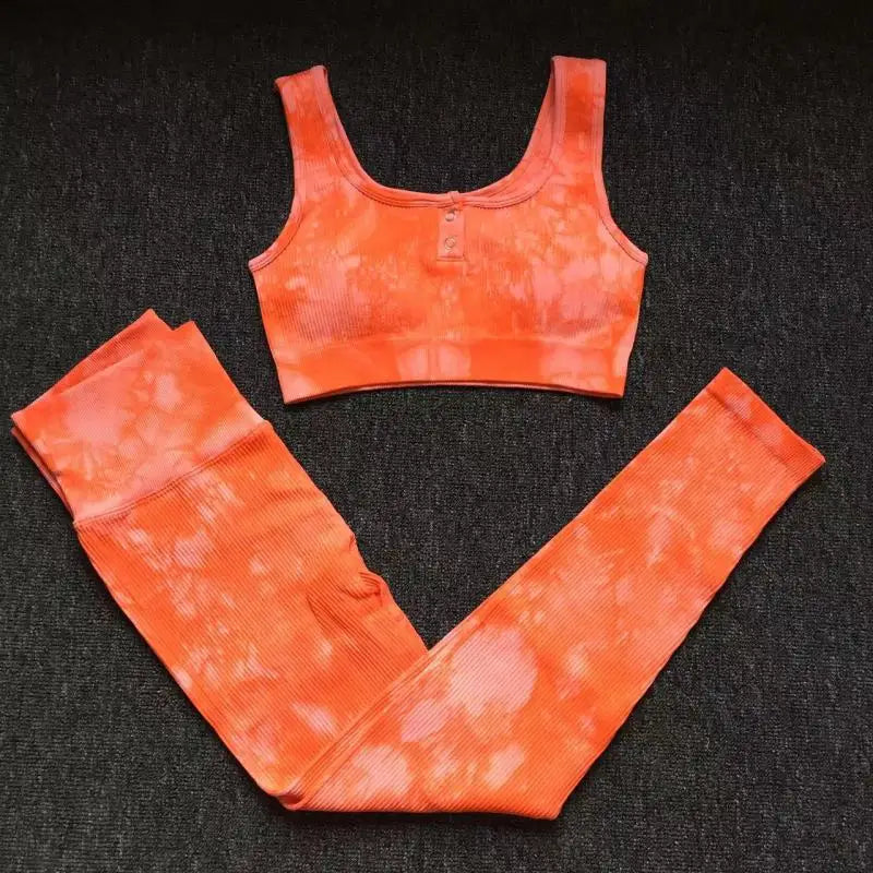 Sports Bra Set for Women Yoga 2 PCS Oufit Fitness Suit Seamless Front Button Crop Tank Top Gym Leggings Workout Clothes