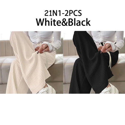 2025 summer new bubble milk puff cloud pants women high waist draped narrow straight casual pants cloud puff wide leg pants