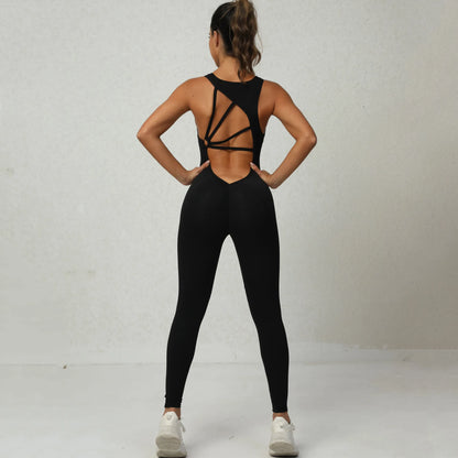 Mental Pad Jumpsuit Sport Women Yoga Set Bodysuit Fitness Gym Sportswear Scrunch Legging Workout Running Active Clothes XP277